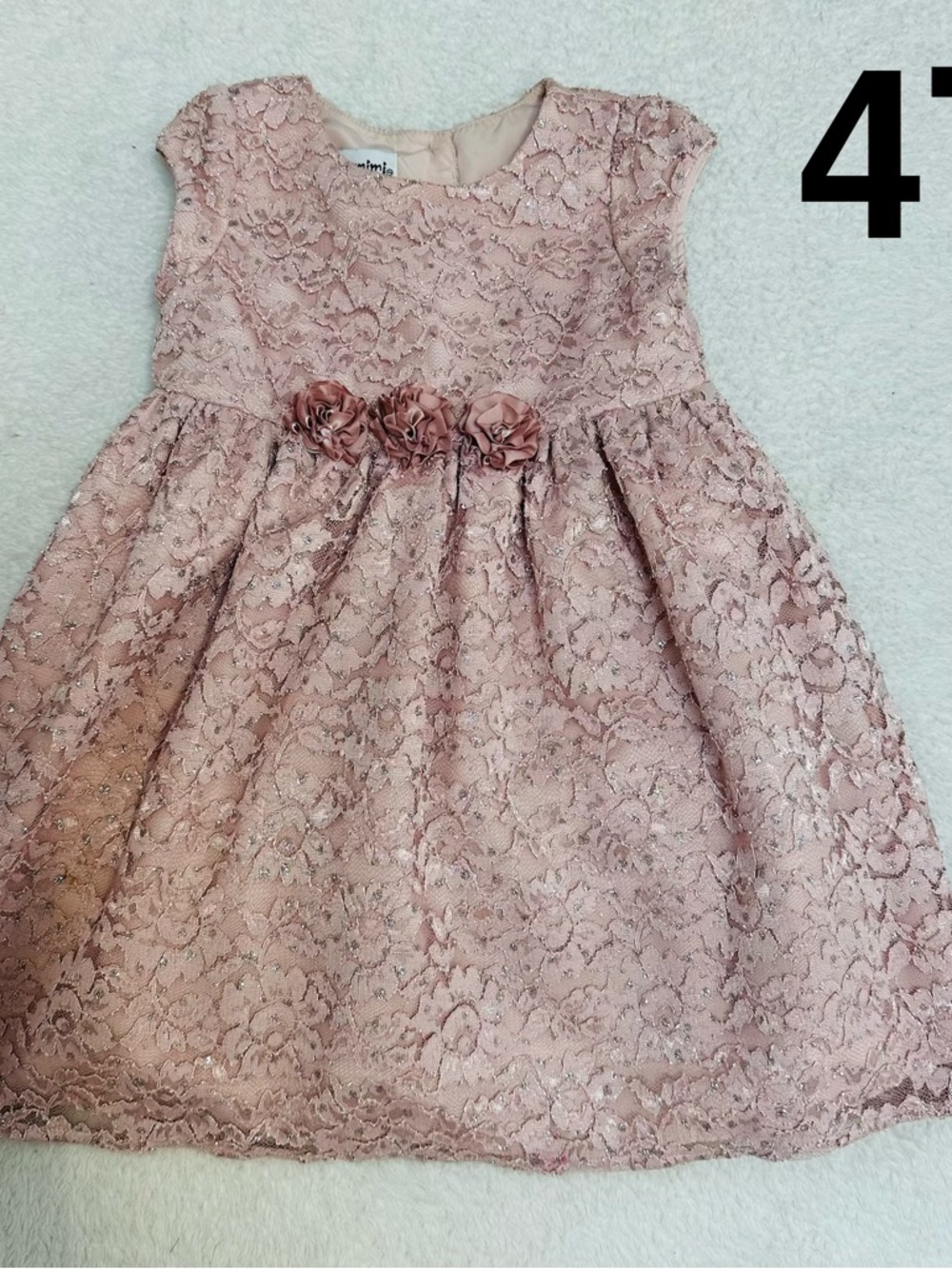 Mia & Mimi Sparkly Pink Lace Rosette Special Occasion Formal Girls Dress CUTE 4T